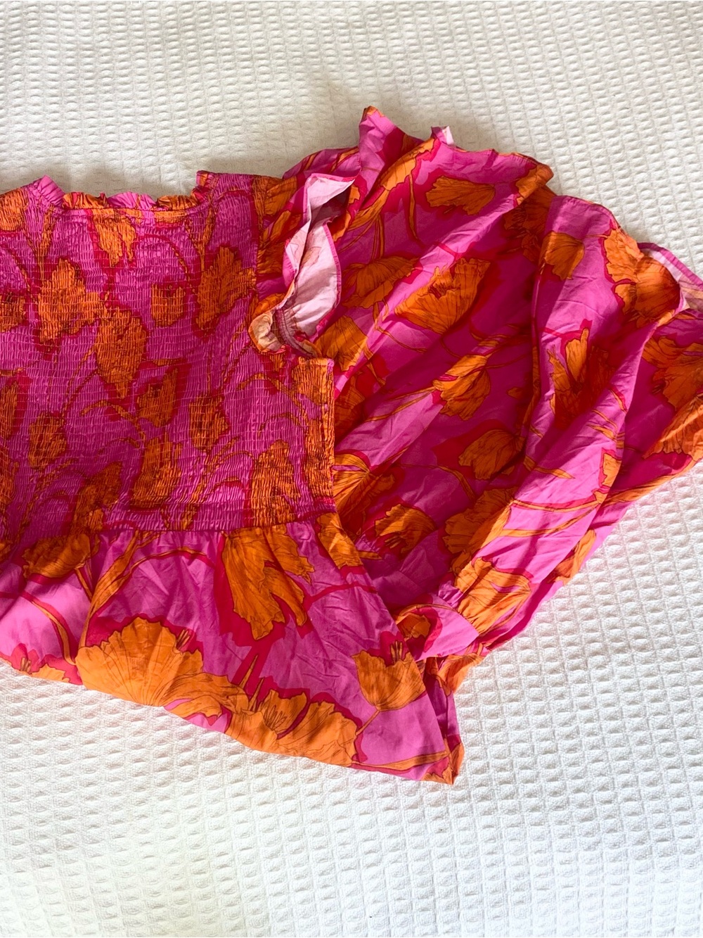 Sugarlips Hot Pink & Orange Floral Smocked Dress Medium - Picture 7 of 9